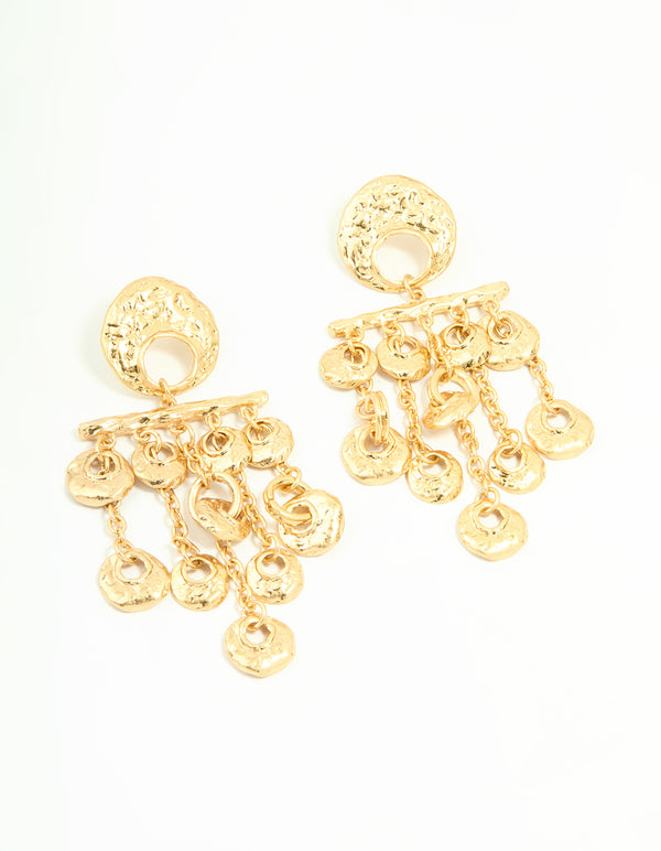 Worn Gold Large Disc Drop Earrings