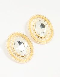 Gold Diamante Oval Large Stud Earrings - link has visual effect only
