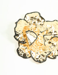 Gold Black Outline Floral Large Stud Earrings - link has visual effect only