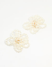 Gold Pearl Floral Stud Earrings - link has visual effect only