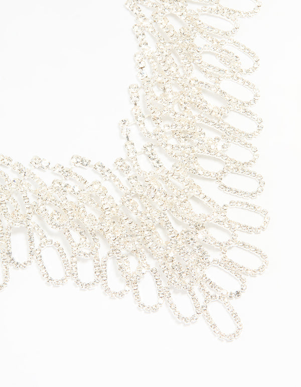 Silver Diamante Statement V-Necklace