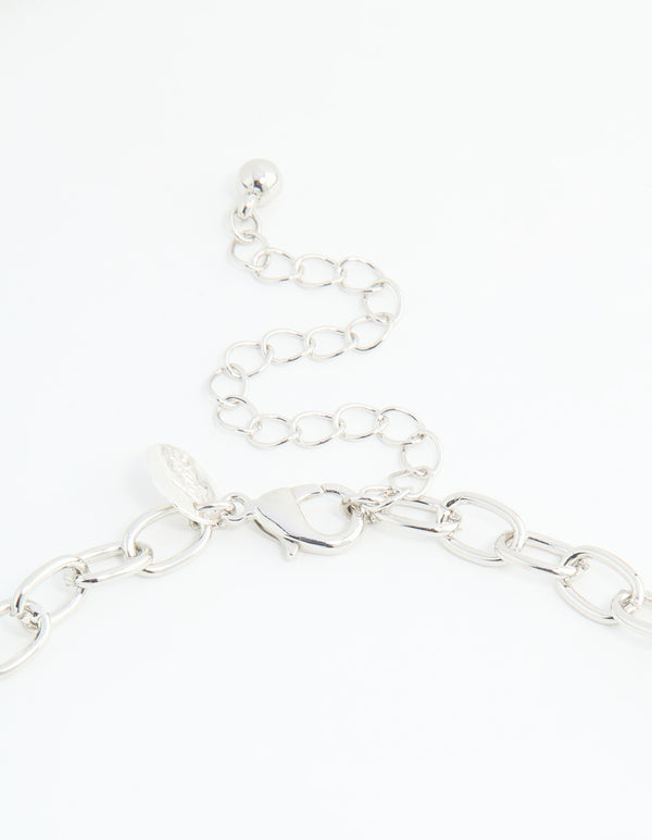 Silver Molten Teardrop Charm Layered Necklace