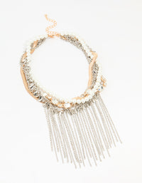 Mixed Metal Pearl Chain Fringe Necklace - link has visual effect only