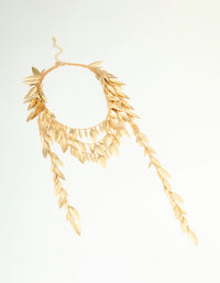 Worn Gold Feather Charm Layered Necklace - link has visual effect only