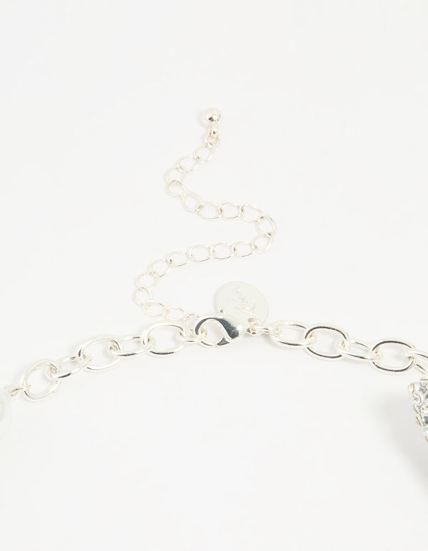 Silver Diamante Cluster Statement Necklace