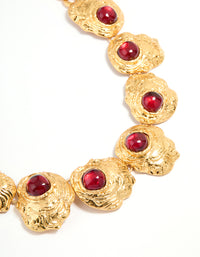 Worn Gold Red Stone Textured Necklace - link has visual effect only