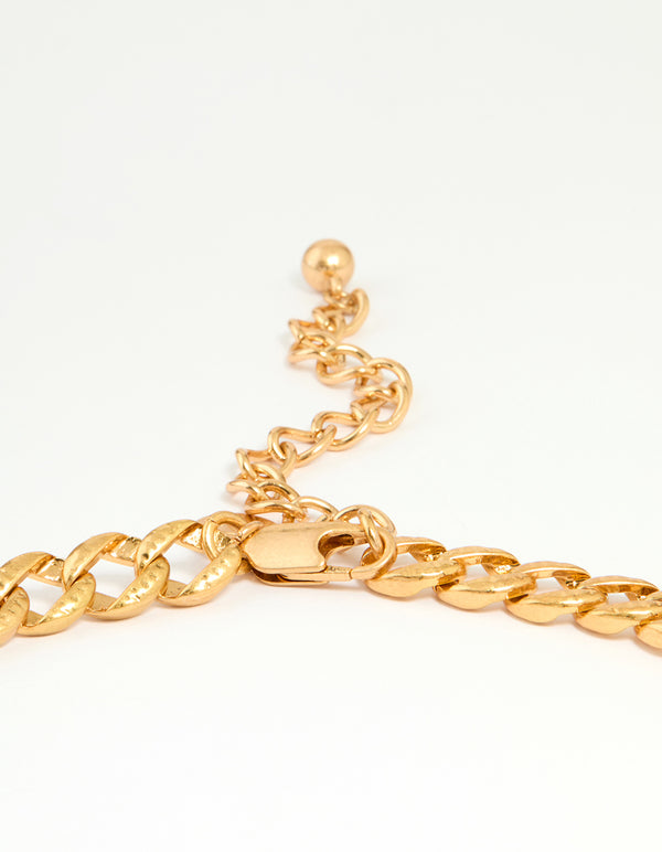 Worn Gold Red Stone Textured Necklace