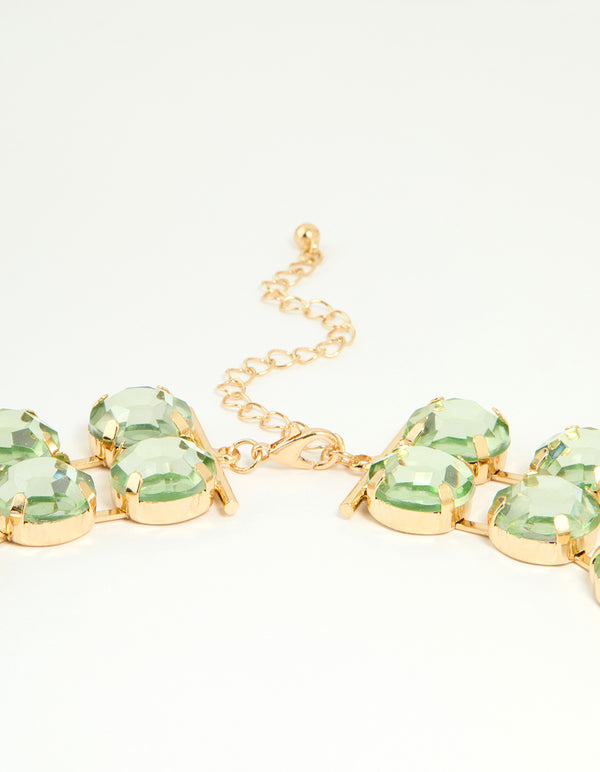 Gold Pale Green Diamante Statement Necklace