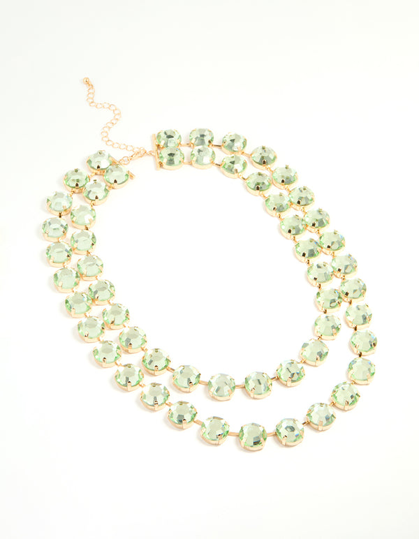 Gold Pale Green Diamante Statement Necklace