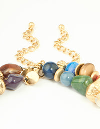 Worn Gold Multicoloured Beaded Layered Long Necklace - link has visual effect only