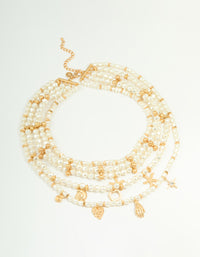 Worn Gold Pearl Layered Necklace - link has visual effect only