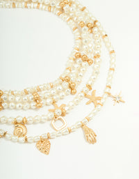 Worn Gold Pearl Layered Necklace - link has visual effect only