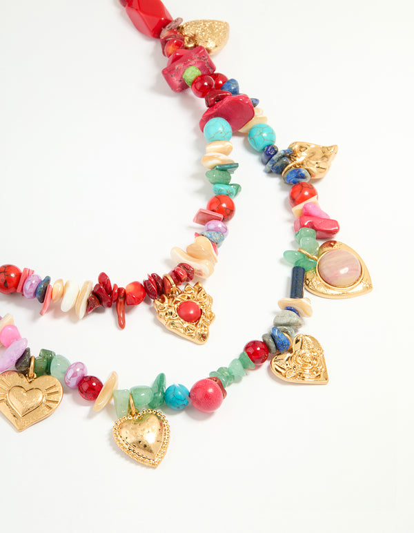 Worn Gold Multicoloured Semi-Precious Beaded Necklace