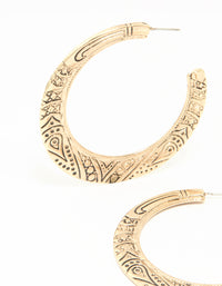 Antique Gold Patterned Hoop Earrings - link has visual effect only