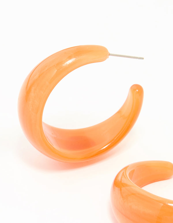 Orange Acrylic Chunky Medium Hoop Earrings