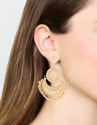 Gold Boho Etched Flower Drop Earrings - link has visual effect only