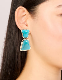 Gold Blue Stone Statement Drop Earrings - link has visual effect only