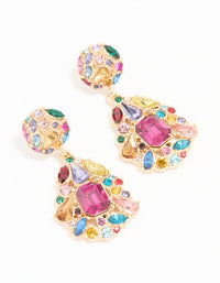 Gold Multicoloured Diamante Teardrop Drop Earrings - link has visual effect only