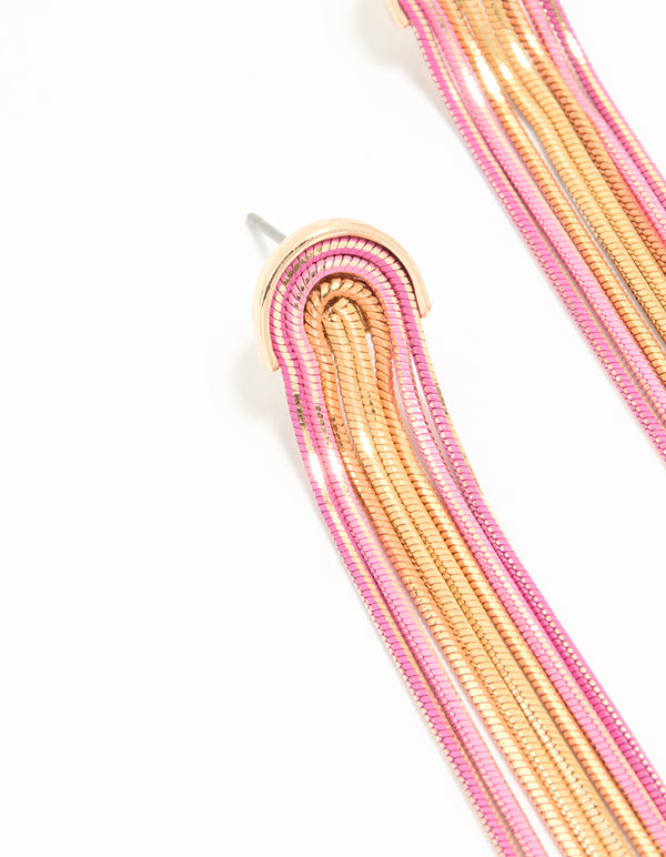 Gold Pink Cupchain Drop Earrings
