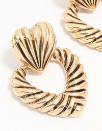 Antique Gold Ribbed Heart Doorknocker Earrings - link has visual effect only