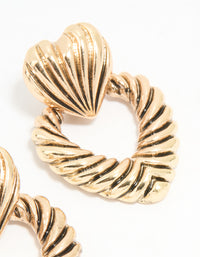 Antique Gold Ribbed Heart Doorknocker Earrings - link has visual effect only