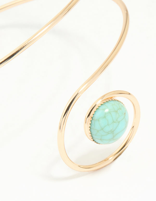 Gold Turquoise Swirl Stone Arm Cuff