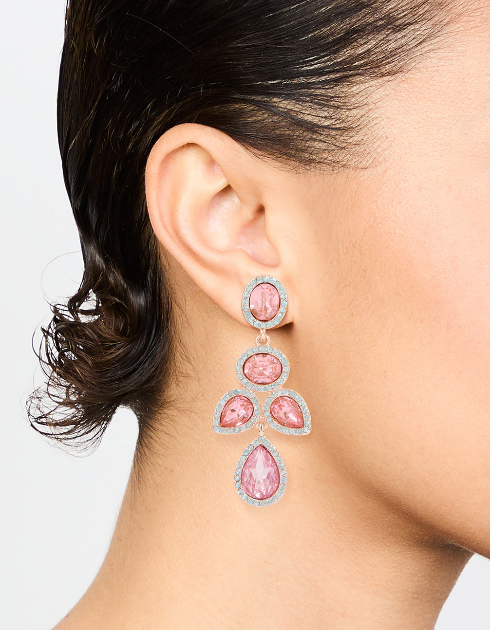 Rose Gold Pink Diamante Opulent Drop Earrings