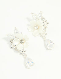 Silver Plated Cubic Zirconia Flower Drop Earrings - link has visual effect only