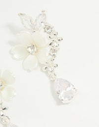 Silver Plated Cubic Zirconia Flower Drop Earrings - link has visual effect only