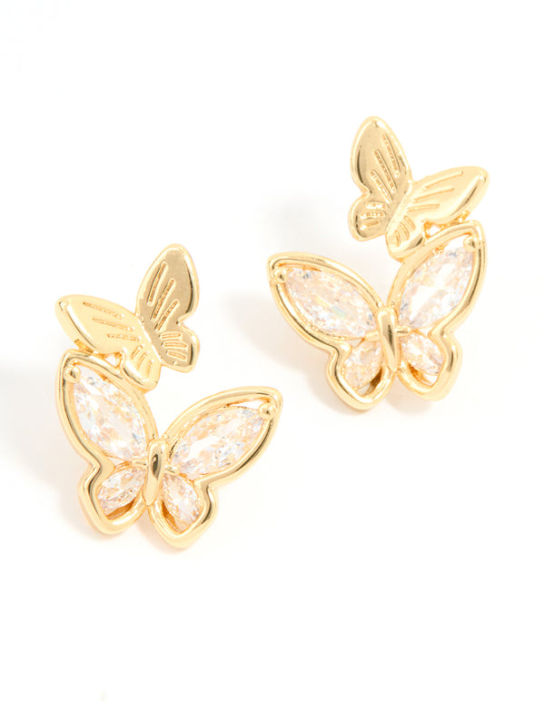 Gold Plated Cubic Zirconia Butterfly Stud Earrings