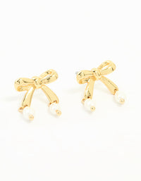 Gold Plated Pearl Bow Stud Earrings - link has visual effect only