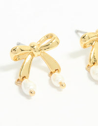 Gold Plated Pearl Bow Stud Earrings - link has visual effect only