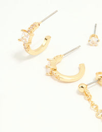 Gold Plated Cubic Zirconia Baguette Hoop & Chain Earrings 4-Pack - link has visual effect only