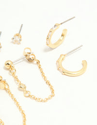 Gold Plated Cubic Zirconia Baguette Hoop & Chain Earrings 4-Pack - link has visual effect only