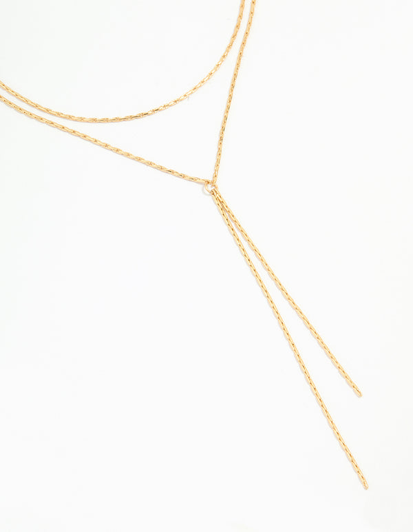 Gold Plated Chain Layered Y- Necklace