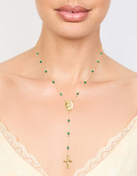 Gold Plated Green Semi Precious Stone Cross Y-Necklace - link has visual effect only