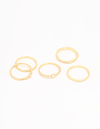 Gold Plated Cubic Zirconia Plain & Heart Stacking Rings 5-Pack - link has visual effect only