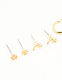 Gold Plated Cubic Zirconia Letter A Dainty Flower Earrings 4-Pack - link has visual effect only