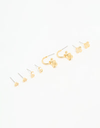 Gold Plated Cubic Zirconia Letter S & Flower Earrings 4-Pack - link has visual effect only