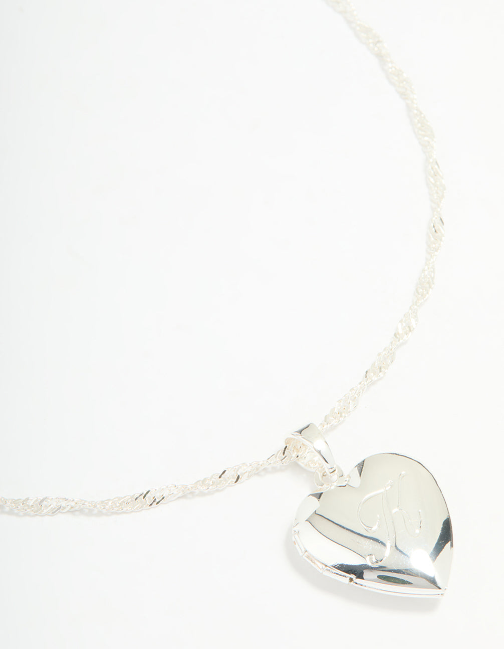 Silver Plated Letter K Heart Locket Necklace