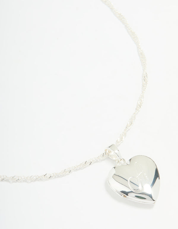 Silver Plated Letter A Heart Locket Necklace