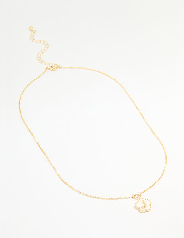 Gold Plated Genuine Shell Letter J Flower Petal Necklace