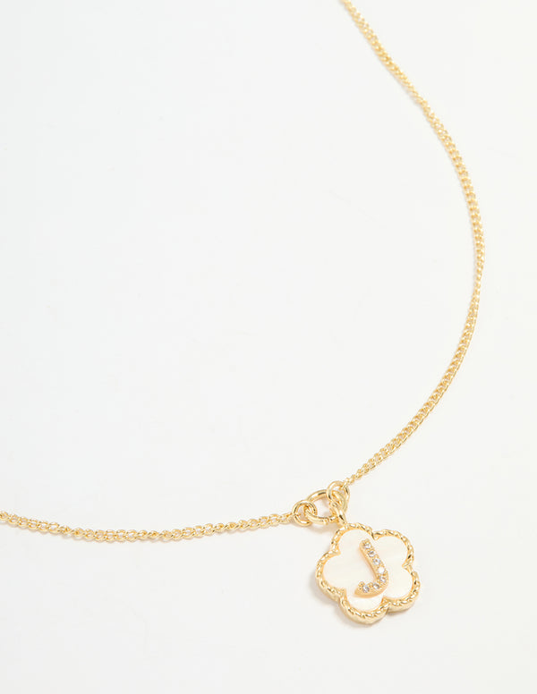 Gold Plated Genuine Shell Letter J Flower Petal Necklace