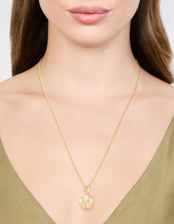 Gold Plated Genuine Shell Letter M Flower Petal Necklace