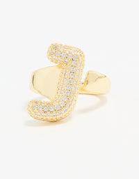 Gold Plated Cubic Zirconia Bubble J Pave Ring - link has visual effect only