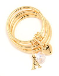 Gold Plated Cubic Zirconia Letter A Charm Ring - link has visual effect only