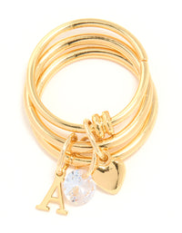 Gold Plated Cubic Zirconia Letter A Charm Ring - link has visual effect only