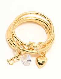 Gold Plated Cubic Zirconia Letter E Charm Ring - link has visual effect only