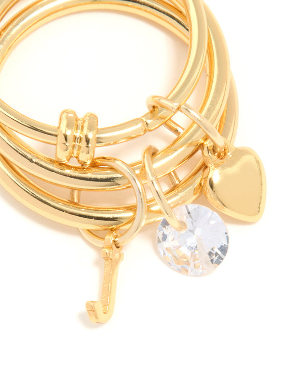 Gold Cubic Zirconia Letter J Charm Ring