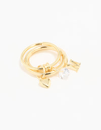 Gold Plated Cubic Zirconia M Rondell Charm Ring - link has visual effect only